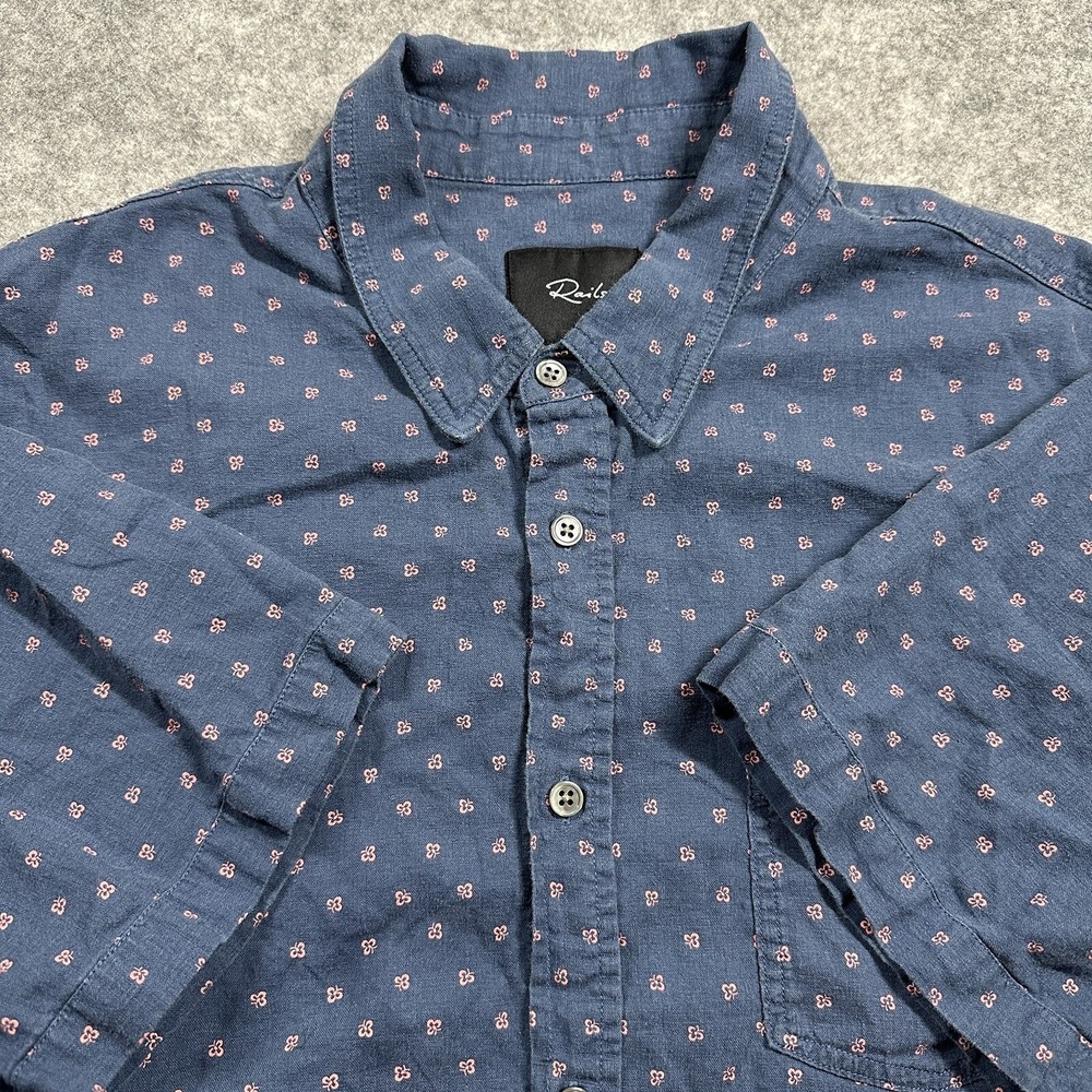 Rails‎ Button Down Shirt Mens XL Blue Short Sleeve Linen Blend Micro Print